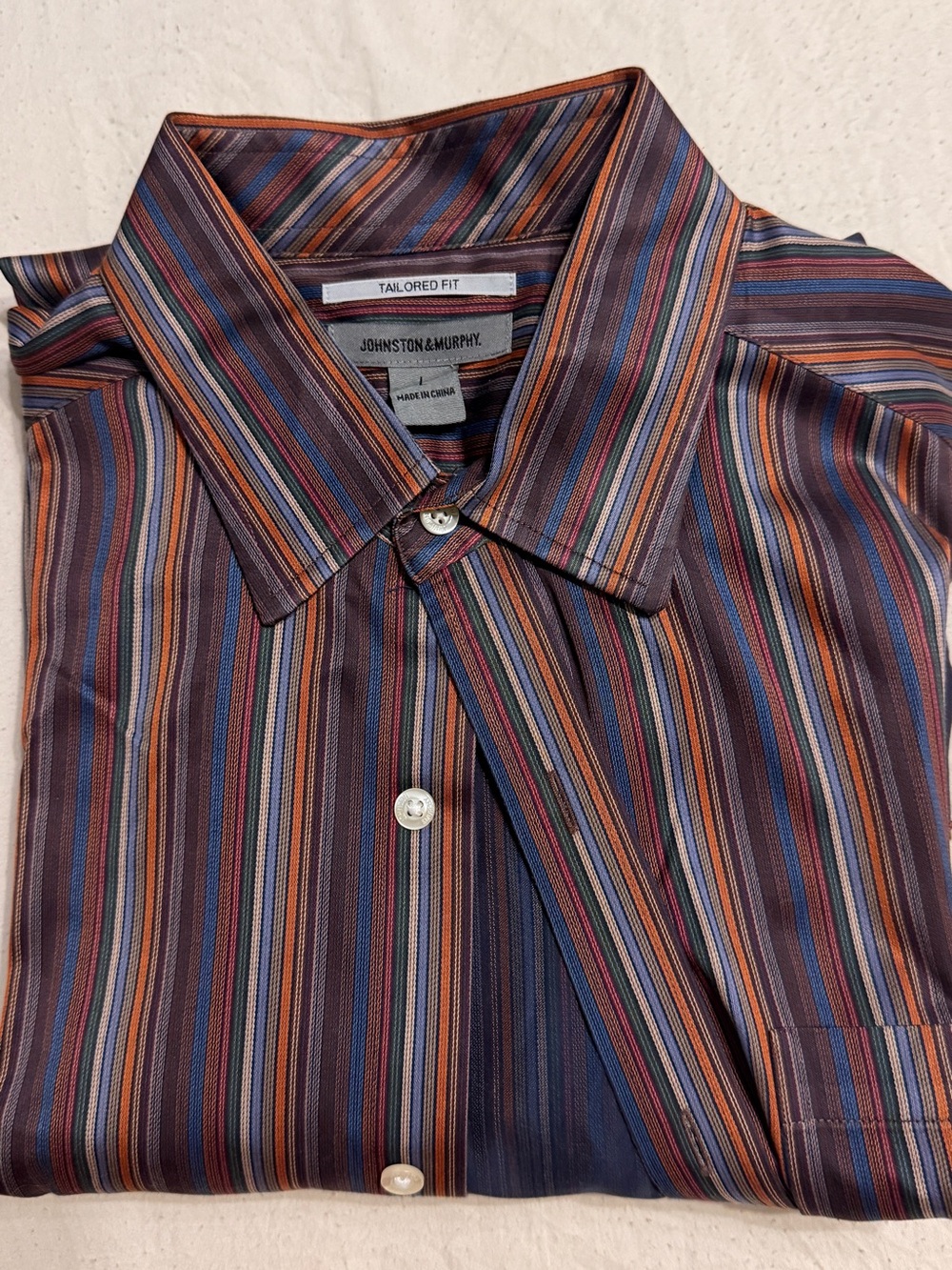 Johnston & Murphy Multistripe Dress Shirt in Navy, Brown & Orange